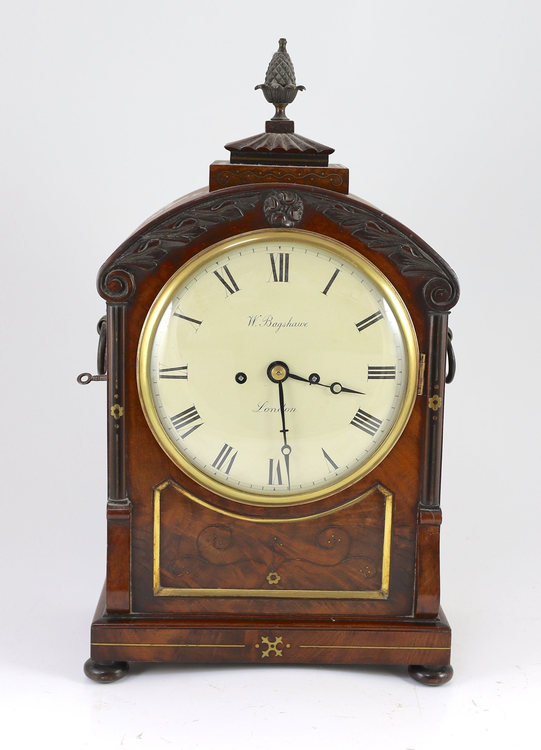 W. Bagshawe of London. A William IV brass inset mahogany bracket clock, width 30cm depth 16cm height 50cm